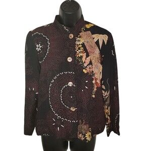 CITRON Santa Monica Silk Floral Button up Blouse Top Size PM Petite Medium